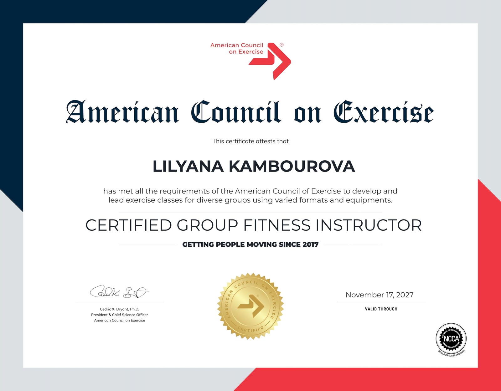 Certified Group Fitness Instructor · American Council on Exercise