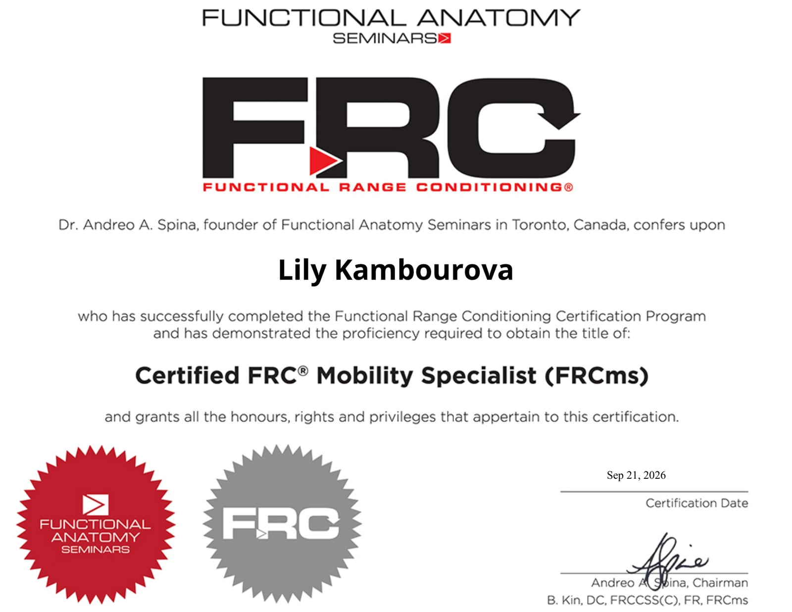 Certified FRC® Mobility Specialist · Functional Anatomy Seminars